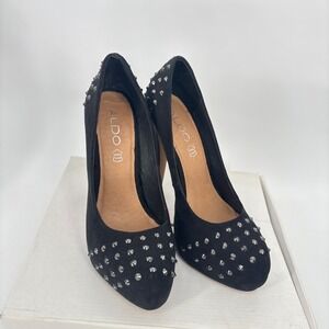 ALDO Studded Heels Black Suede Leather Party Stiletto Pumps Size 8